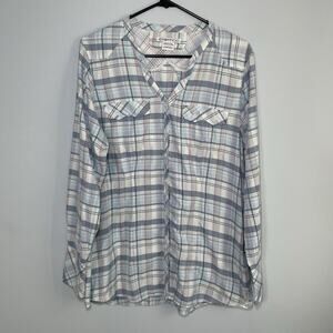 ExOfficio Shirt Womens Large L Long Sleeve Plaid Button Up Casual Hiking Insect